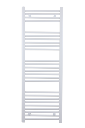 Badheizkörper VEGA in RAL 9016 weiß, gebogene Ausführung, mit Mittelanschluß